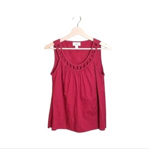 LOFT Red Scoop Neck 100% Cotton Lattice Cutout Tank Top Size 0